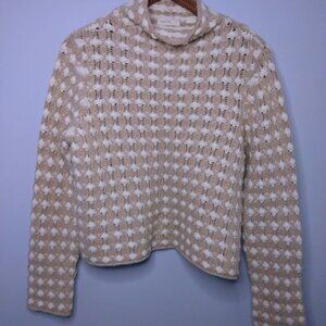 Anthropologie Sleeping On Snow Crochet Popcorn Sweater Mock Neck Tan Cream Small